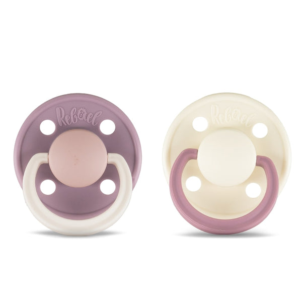 Rebael Natural Rubber Round Pacifier | Misty Soft Mouse/Frosty Pearly Rhino | Size 1 (0-6M)
