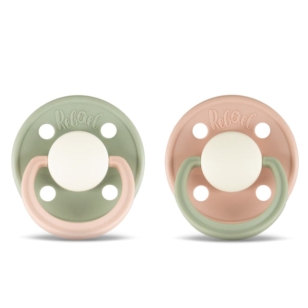 Rebael Natural Rubber Round Pacifier | Cloudy Pearly Poodle/Tornado Pearly Dolphin | Size 2 (6+M)