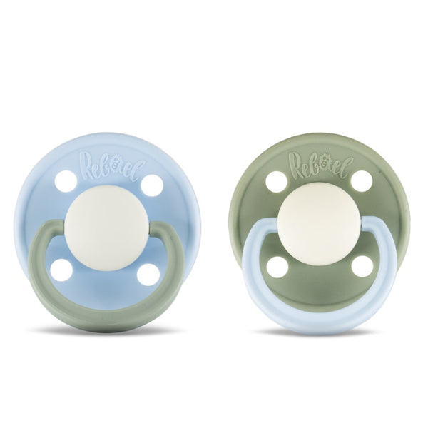 Rebael Natural Rubber Round Pacifier | Cold Pearly Dolphin/Cloudy Pearly Elephant | Size 2 (6+M)