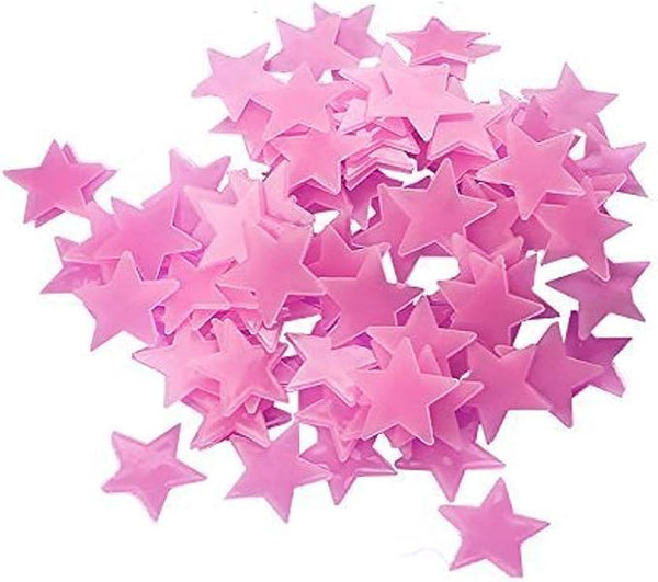 100 Pieces Plastic 3D Stars Glow In The Dark Stickers | Pink