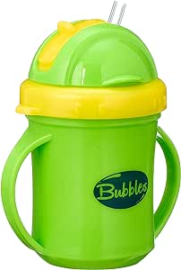 Bubbles Baby Cup with Silicone Straw, Cover and Handles - Green