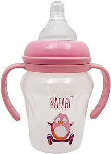 Safari Wide Neck Feeding Bottle With Handle - 180Ml | Pink