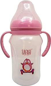 Safari Wide Neck Feeding Bottle With Handle - 270Ml | Pink