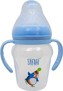 Safari Wide Neck Feeding Bottle With Handle - 180Ml | Blue