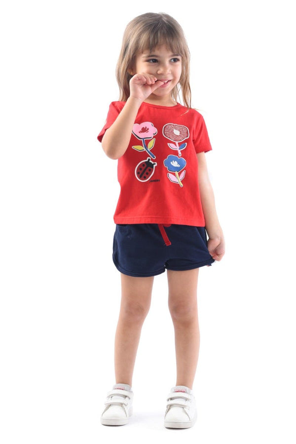 Junior Flower with Beetles Red Girls T-Shirt