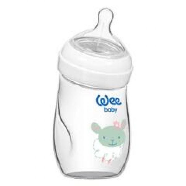 Wee Baby Angled Glass Heat Resistant Bottle, 180 ml - Lamb