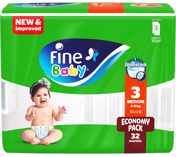 Fine Baby Double Lock Size 3 Medium Diapers - 4-9 KG - 32 Diapers