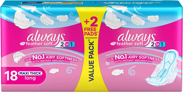Always 2-in-1 Airy Softness & Protection Long Sanitary Pads - 18 Pieces
