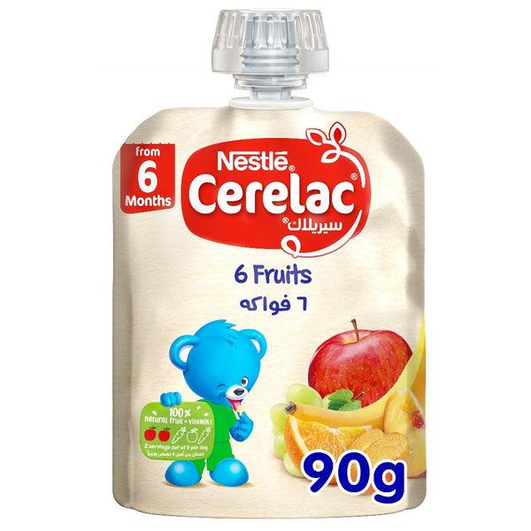 Cerelac 6 Fruits Puree Baby Food Pouch|6+ Months|90 gm