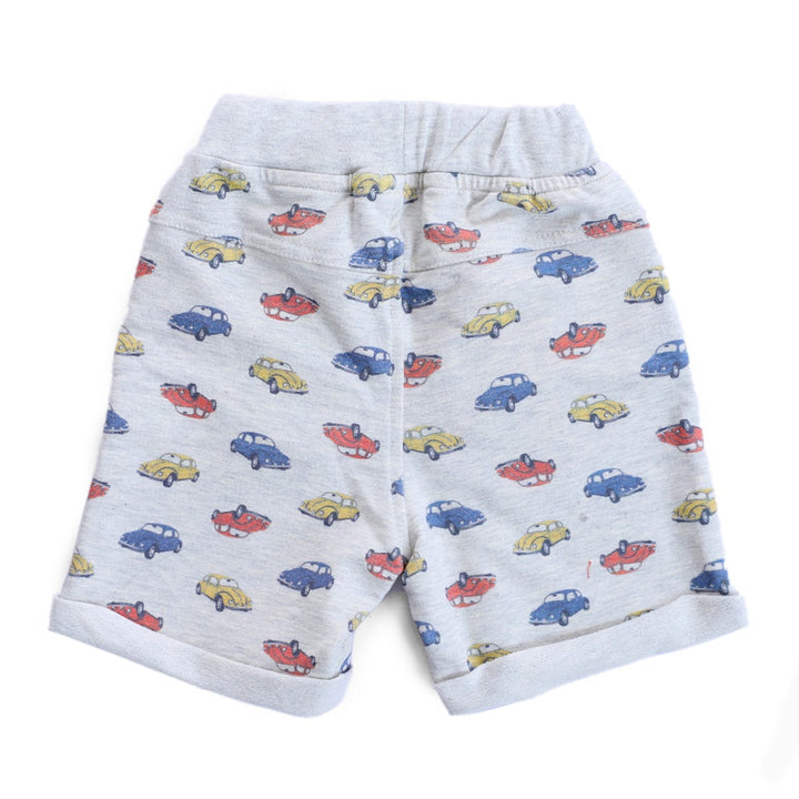Junior Boys Colorful Cars Grey Cotton Shorts