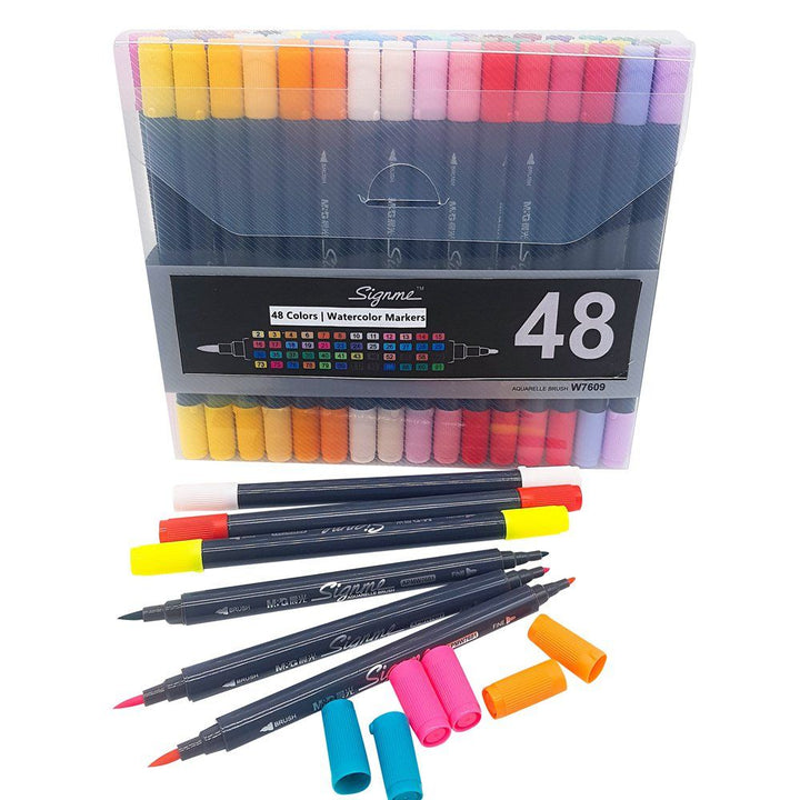 <p>

This M&G Chenguang Water-soluble Marker Set Double-head 48 Colors - No:APMW7609 is the perfect set for all your artistic needs. Whether you are sketching, illustrating, cartooning, or creating manga, this marker set will give you the perfect set of colors for all your projects. The markers are made of high quality, non-toxic, and xylene-free water-based dye ink. The markers also feature a unique double-sided brush and 0.6mm tip that makes it easy to use and provides a smooth finish. The colors can be b