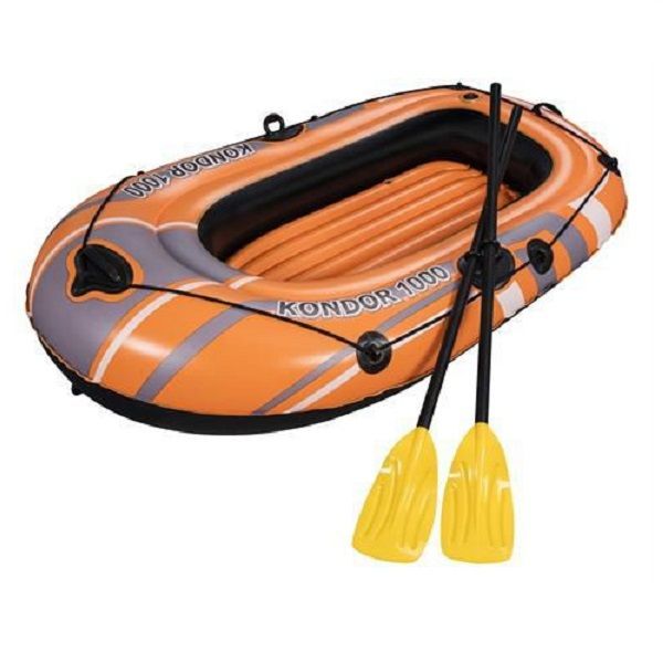 <p>

The Bestway Hydro Force Raft Set is the perfect choice for anyone looking for a fun and enjoyable time on the water. This set comes with a raft, a pair of oars, and a heavy-duty repair patch. The raft is made of high quality, pre-tested vinyl and features three air chambers for increased safety and stability. The raft also has an inflatable floor for extra comfort, sturdy oarlocks, and an all-around grab rope with built-in grommets. The oars included in the set are 1.24 m (49”) long and have been GS ce