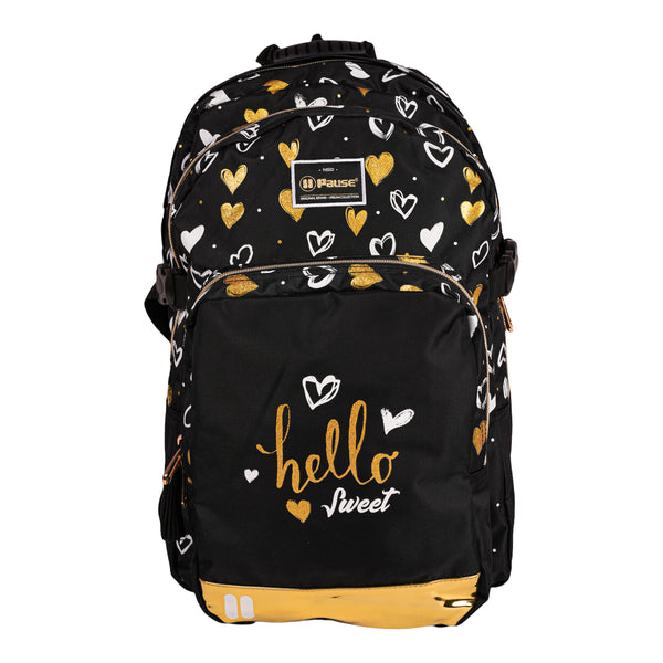Black X Gold Hearts Pause Backpack 19"