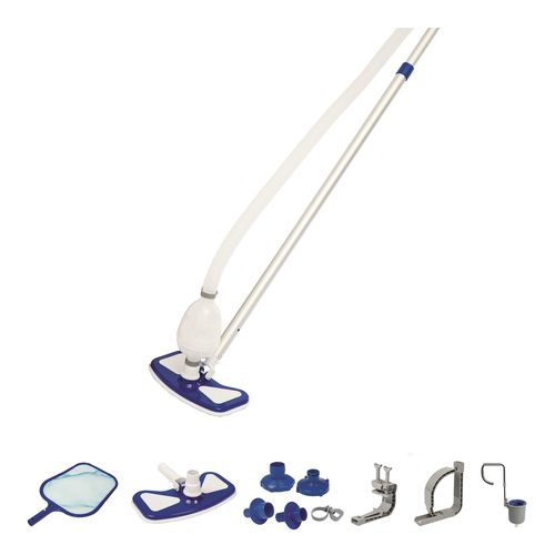 <p> 

The Bestway Deluxe Swimming Pool Maintenance Kit is the perfect solution for keeping your pool clean and clear of debris. This kit includes all the essential equipment you need to keep your pool sparkling and inviting. The kit includes an adjustable 110" aluminum pole and 19.7" hose, a skimming net and a pool vacuum with a removable and reusable leaf bag. The skimming net and pool vacuum can easily attach to the pole and hose and are perfect for larger diameter pools. The vacuum comes with attachments