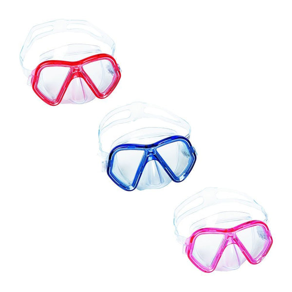 <p> 

The Bestway Hydro Swim Diving Mask Polycarbonate, Transparent Child - No:22048 is a great choice for children who want to explore the depths of the ocean! Made of high quality materials, this aviator style mask offers a comfortable and secure fit. The double feathered edge skirt ensures a leak-resistant fit, while the adjustable split head strap allows for a precise and convenient adjustment. The lenses are coated with a UV protection coating and are 100% latex free. This diving mask comes in three as
