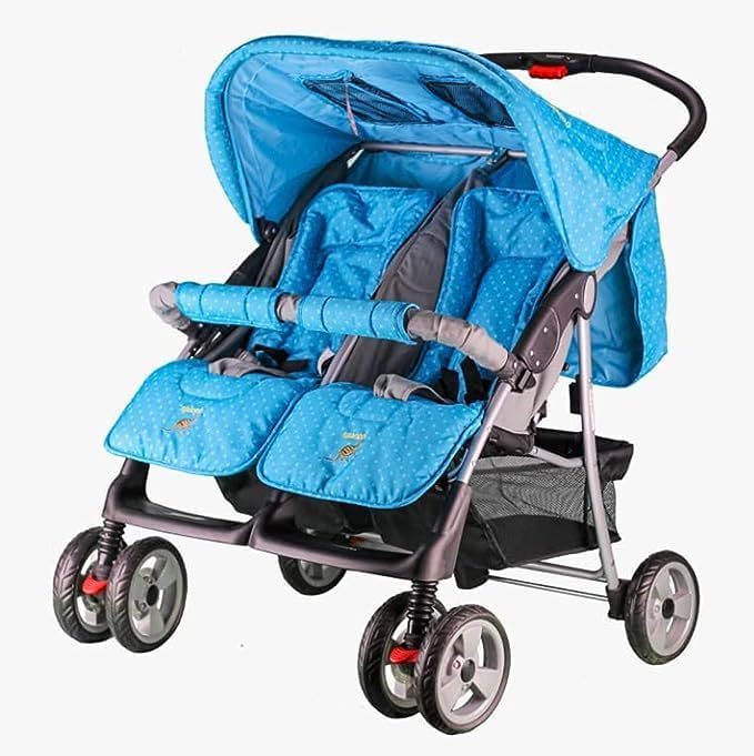Twin Baby Stroller | Blue & White