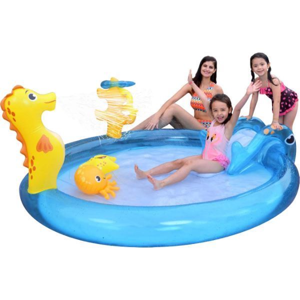 <p>

The Jilong Children's Pool Sea Life is an inflatable pool that is perfect for cooling off during the summer. It measures a spacious 200cm x 152cm x 40cm (78" x 59.5" x 15.5") when inflated, providing plenty of room for your little ones to splash around in. The pool is made of high quality vinyl with a thickness of 0.18mm or 0.24mm (7.2ga/9.6ga). It can hold up to 52 gallons (198 liters) of water, and the sprayer can be connected to a garden hose for added convenience. The set also includes a base pool,