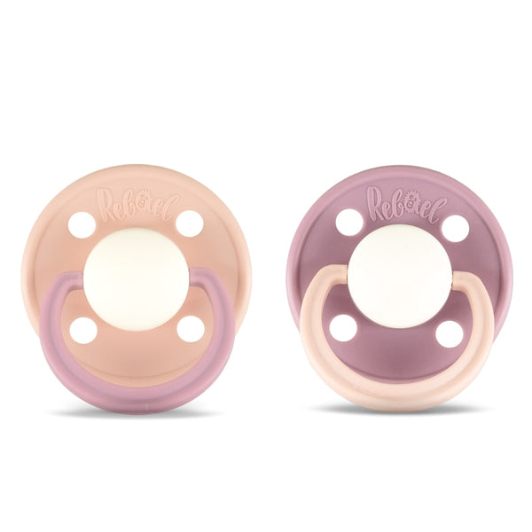 Rebael Natural Rubber Round Pacifier | Tornado Pearly Rhino/Misty Pearly Poodle | Size 1 (0-6M)