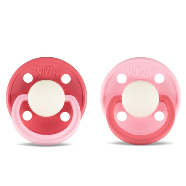 Rebael Natural Rubber Round Pacifier | Hot Pearly Flamingo/Rising Pearly Lobster | Size 1 (0-6M)