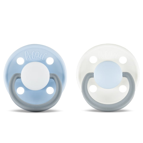 Rebael Natural Rubber Round Pacifier | Cold White Pony/Snowy Sky Pony | Size 1 (0-6M)