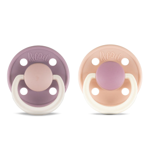 Rebael Natural Rubber Round Pacifier | Misty Soft Mouse/Tornado Plum Mouse | Size 2 (6+M)