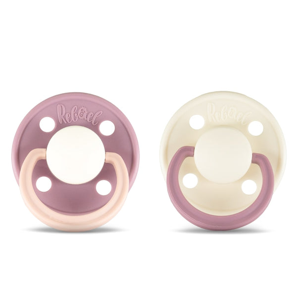 Rebael Natural Rubber Round Pacifier | Misty Pearly Poodle/Frosty Pearly Rhino | Size 2 (6+M)
