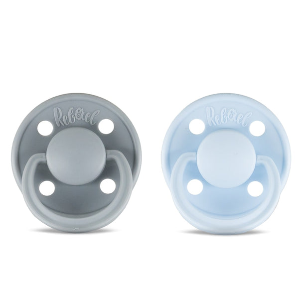 Rebael Mono Natural Rubber Round Pacifier | Pewter/Tiny Sky | Size 1 (0-6M)