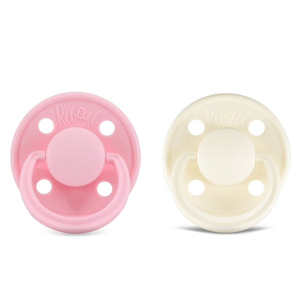 Rebael Mono Natural Rubber Round Pacifier | Sweet Pink/Champagne | Size 2 (6+M)