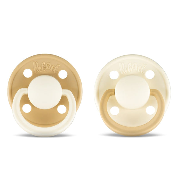 Rebael Natural Rubber Round Pacifier | Dusty Pearly Mouse/Frosty Pearly Lion | Size 2 (6+M)