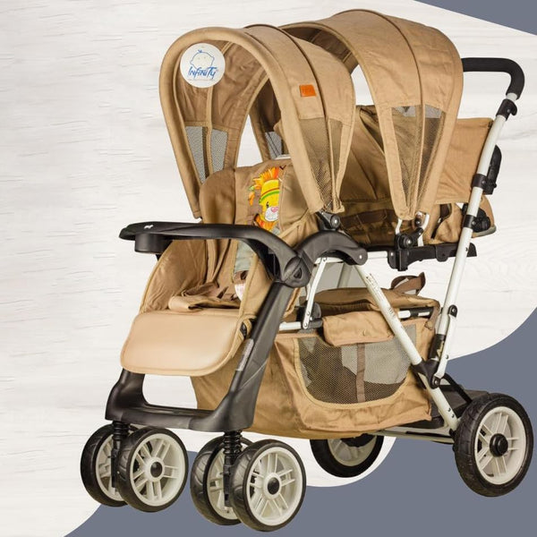 INFINITY Twin Baby Stroller with Removable Dining Table from BamBio, Beige