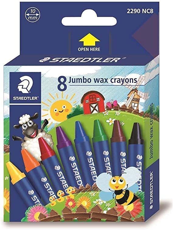 <p> 
The Staedtler Jumbo Wax Crayons Set Of 8 Pcs 10mm - No:2290NC8 are the perfect choice for fine art students and hobbyists looking for high quality crayons. These crayons are made of high quality and offer bright colors with perfect blending capabilities. The wax crayons are washable, making them easy to clean up after use and ensuring a clean use every time. The set includes 8 colors, providing a variety of color options. The jumbo size of the crayons also makes them easier to handle, allowing for bett