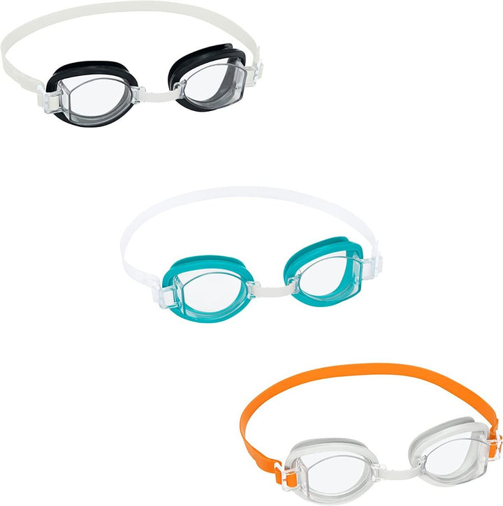 <p> 
The Bestway Swim Goggles for Adults, Anti Fog, UV Protection – 1pcs – No:21097 are the perfect choice for adults who want to sharpen their vision underwater. With its cool mirrored design, these goggles look shiny and unique while also providing a high performance and extreme comfort. Crafted from durable and non-latex material, these goggles are designed to last for long time use. 

The lenses of the goggles are impact-resistant polycarbonate and provide superior UV protection for your eyes. The adjus