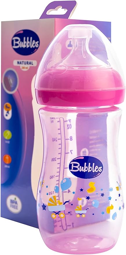 Bubbles Natural Baby Feeding Bottle - 280 ml - Pink