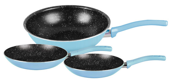 Grandi Cook Pop Wok 28 + Fry Pan 20-22 Baby Blue And Granite Black