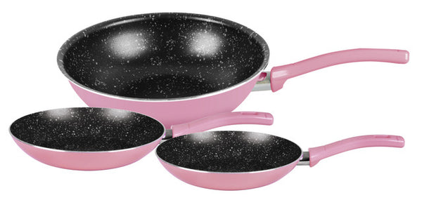 Grandi Cook Pop Wok 28 + Fry Pan 20-22 Pink And Granite Black