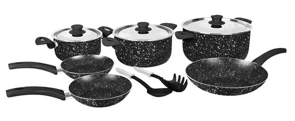 Grandi Cook Pop set 11 pcs Stewpot 16-20-26+ Fry Pan 20-22-26 + 2 Kitchen Tools Free Granite Black
