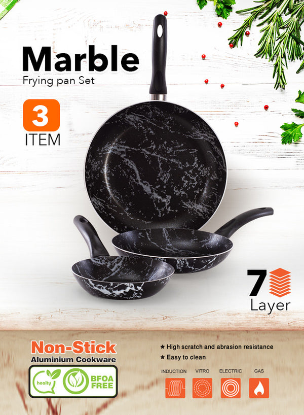 Grandi Cook Marble Fry Pan Set 20-24-28 Marble Black