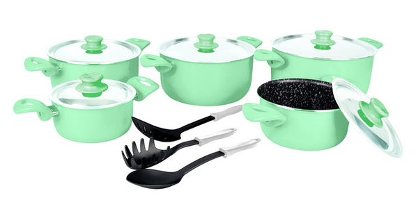 Grandi Cook Pop set 10 pcs Stewpot 18-20-22-24-28+3 kitchen tools Green And Granite Black