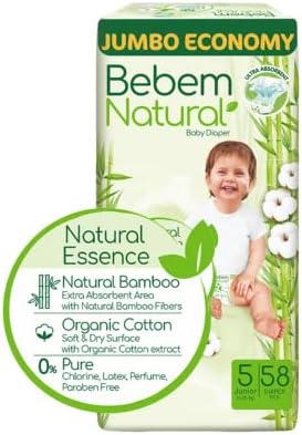 Bebem Natural Size 5 Junior Baby Diapers Jumbo | 11-25 KG | 58 Diapers