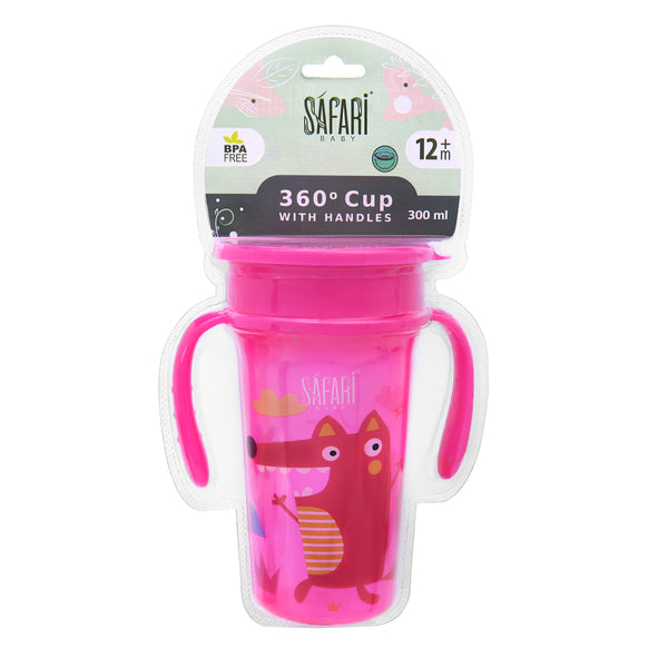 Safari 360 Cup 12+M 300Ml With Handles & Cover | Pink