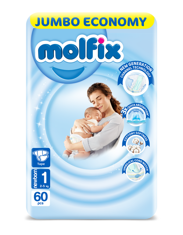 Molfix Comfort fix Newborn Size 1 Diapers - 2-5 kg - 60 Diapers