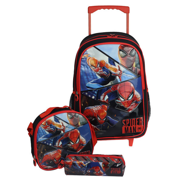 3-in-1 Set Spiderman Boys' School Trolley Bag 18"