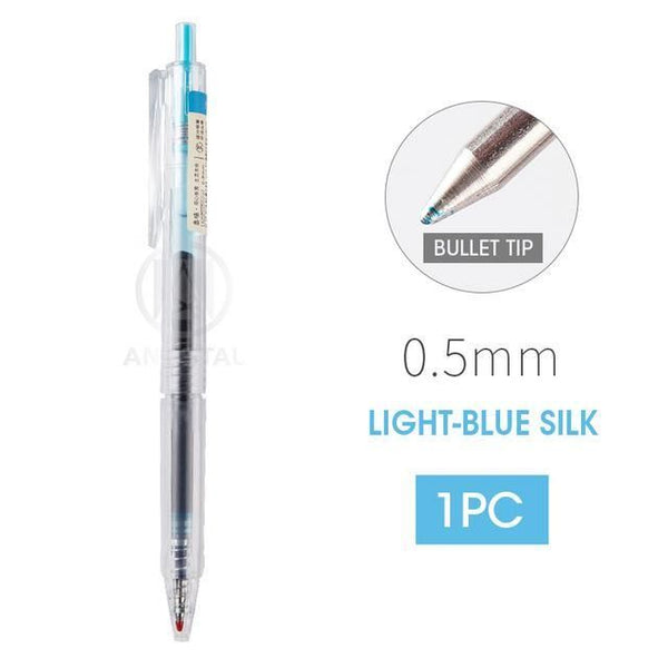 <p>

The M&G Light Blue Retractable Gel Pen 0.5 mm No.AGPH5603 is the perfect pen for all your writing needs. Made in China using high quality materials, this pen is designed to last. With its super soft rubber grip, you can write for hours without suffering from any hand fatigue. The dual-injection body gives it more stability and a super cool color series that is perfect for scrapbooking, doodling, planning and more.

The unique design features an ultra simple design with a quite clear body to monitor ink