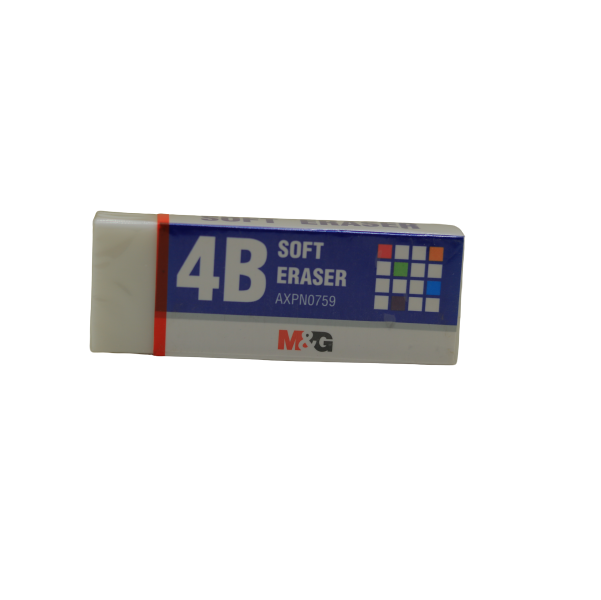 <p>
The M&G 4B Soft Eraser No.AXPN0759 is the perfect erasing companion for school, home, and office use. This eraser is made from high quality materials in our facility and is highly durable, keeping its quality over time. With its lead eraser, it does not tear or deform paper, nor does it leave much crumbs behind to help keep notebooks clean. Moreover, the eraser comes with a plastic wrap outside to keep the eraser from getting dirty and to create a high aesthetic. This eraser is perfect for erasing penci