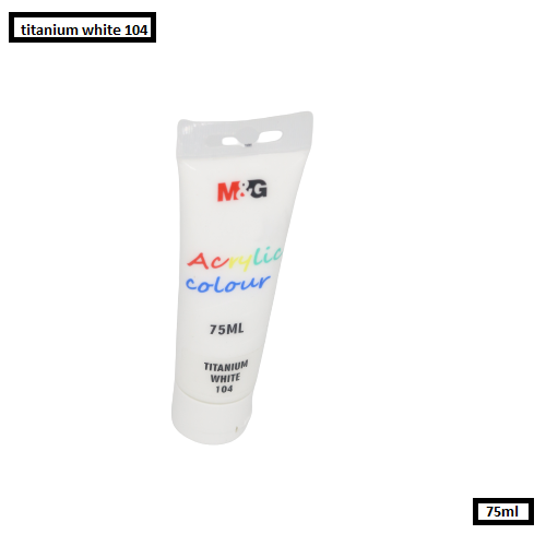 <p>

The M&G Acrylic Colour Tube Titanium White (104) 75 ML No: APLN6598 is an excellent choice for all your painting needs. It is made from high quality pigments and has been produced in our facility with advanced production methods. This product is both environmentally friendly and does not require solvents when used. 

The Titanium White paint is ideal to use on canvas, fabric, paper, and wood. It is suitable for both amateurs and experts, as it is easy to mix and apply. The paint is also good at maintai
