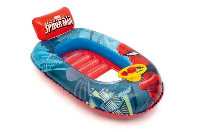 <p>
The Bestway Boat Inflatable Spider-Man is a great way for your little one to enjoy some fun on the water. This inflatable boat is constructed from high-quality PVC material and is designed to be comfortable and safe. The boat has a transparent window in the front, so your child can observe the underwater world. It also has large sides, a soft back and bottom, and a steering wheel for the child to hold onto. It features bright colors and fun cartoon characters to make it even more exciting for your littl