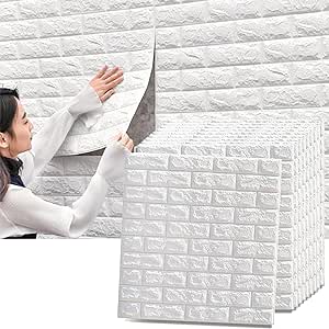 10 Pieces 3D Brick Wall Paper Stickers | 77X70 Cm | White