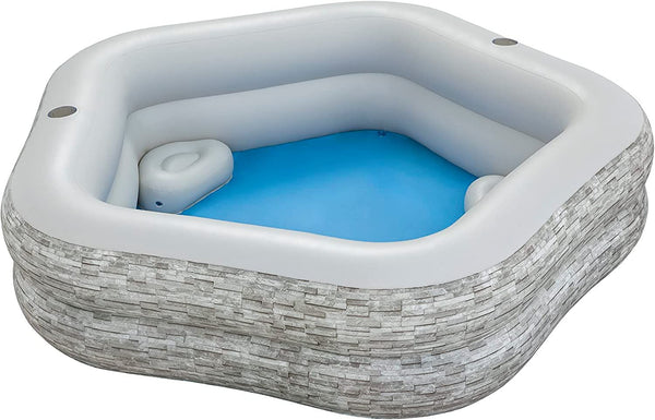 <p>
The Bestway Inflatable TruPrint Stone Family Pool - 213 x 206 x 53 cm - No:54423 is perfect for families with children aged 6 and over. Made with high quality materials and a stylish TruPrint design, this pool offers two padded seats and two drink holders for maximum comfort and relaxation. It also has two equal-sized rings and extra-large sidewalls for superior stability and easy assembly and disassembly. The practical integrated drain valve ensures quick drainage of water, and the repair kit included 