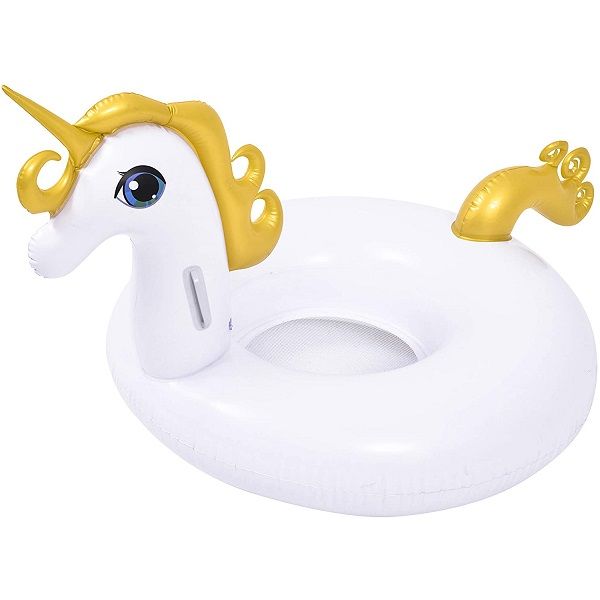 <p> 
Let your little one enjoy summer with the Jilong Gold Unicorn Water Lounger No: 37589! Made from high quality materials in our facility, this inflatable ride-on is designed in a magical unicorn shape. With a diameter of 115 cm, it is equipped with two comfortable handles for extra stability. The vinyl material is sturdy and durable, yet lightweight and handy. It also features dual air chambers for added safety and stability. Recommended for ages 14 and above, this fashionable lounger is the must-have o