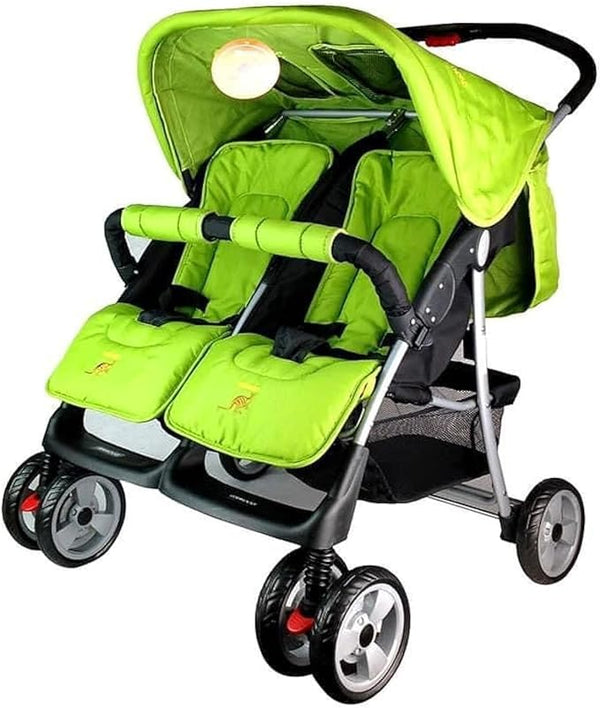 Twin Stroller,Basket, Smooth Wheels, Foot Locks, Canopy,Lightweight,Recline Sleep,safety harness,Cushioned Seat,Extended Foot Rest, Easy to Fold,0-36 months,neon green